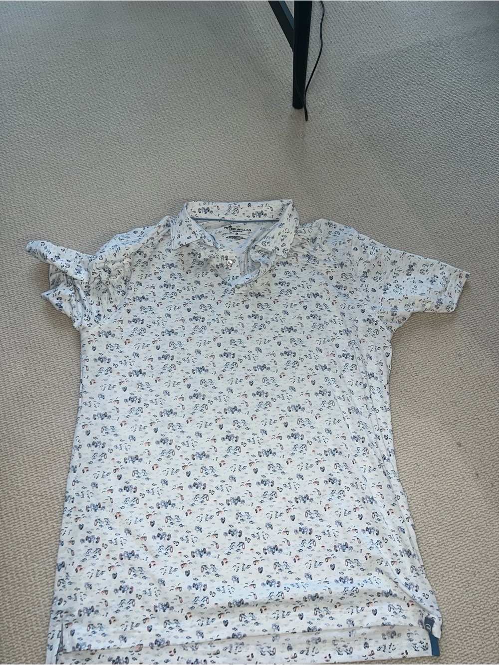 Peter Millar White Short-Sleeve Polo with Subtle Micro Print